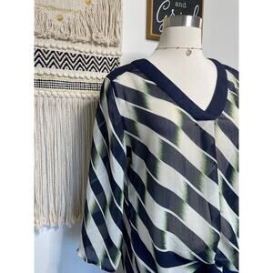 Liz Claiborne Woman’s Vintage Sheer Multicolor Pattern Blouse Large